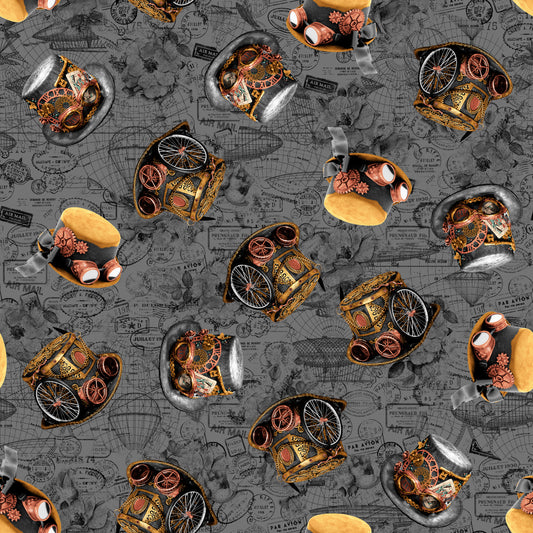 Time Travel by Urban Essence Designs Hats Gray 3014-95 Cotton Woven Fabric