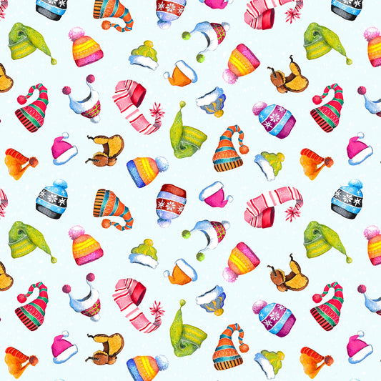 Let it Snow by Tom Steele Jones Hats Tossed 3008E-SNOW Cotton Woven Fabric