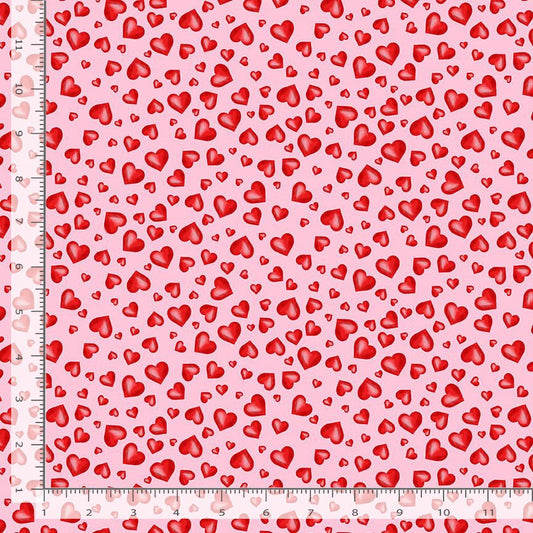 Gnome One LIke You by Gail Cadden Hearts Allover Pink GAIL-CD2379-PINK Cotton Woven Fabric