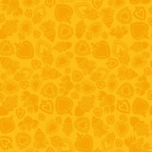 Amor Eterno by Crafty Chica Hearts Yellow    C11813R-YELLOW Cotton Woven Fabric