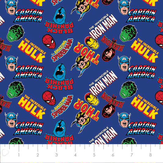 Licensed Marvel Comics Collection 4 Hero Toss Blue 13020877-03 Cotton Woven Fabric