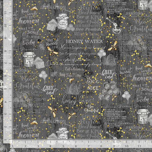 Honey Bee Farm Hives Rules & Quotes Grey BEE-CD2389-GREY Cotton Woven Fabric