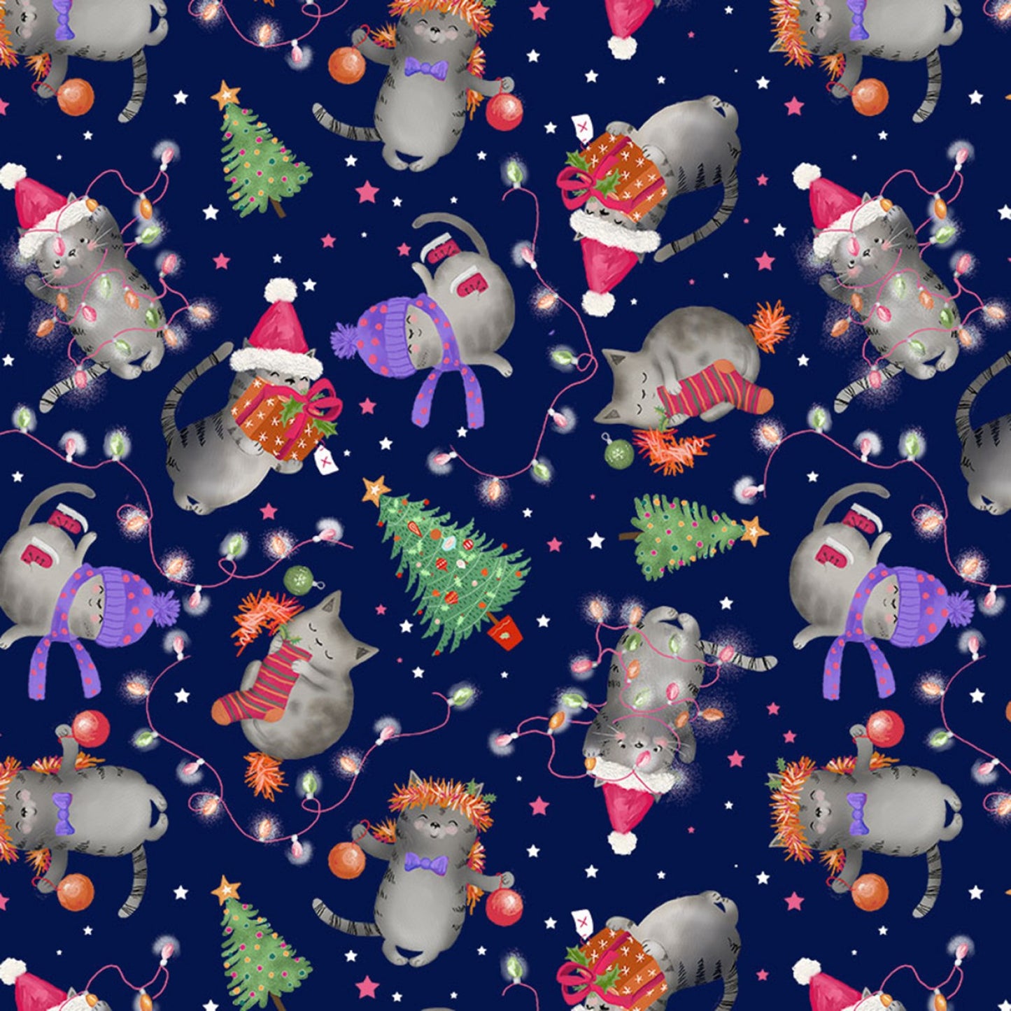 Christmas Cats Holiday Cats Navy    CD1803-NAVY Cotton Woven Fabric