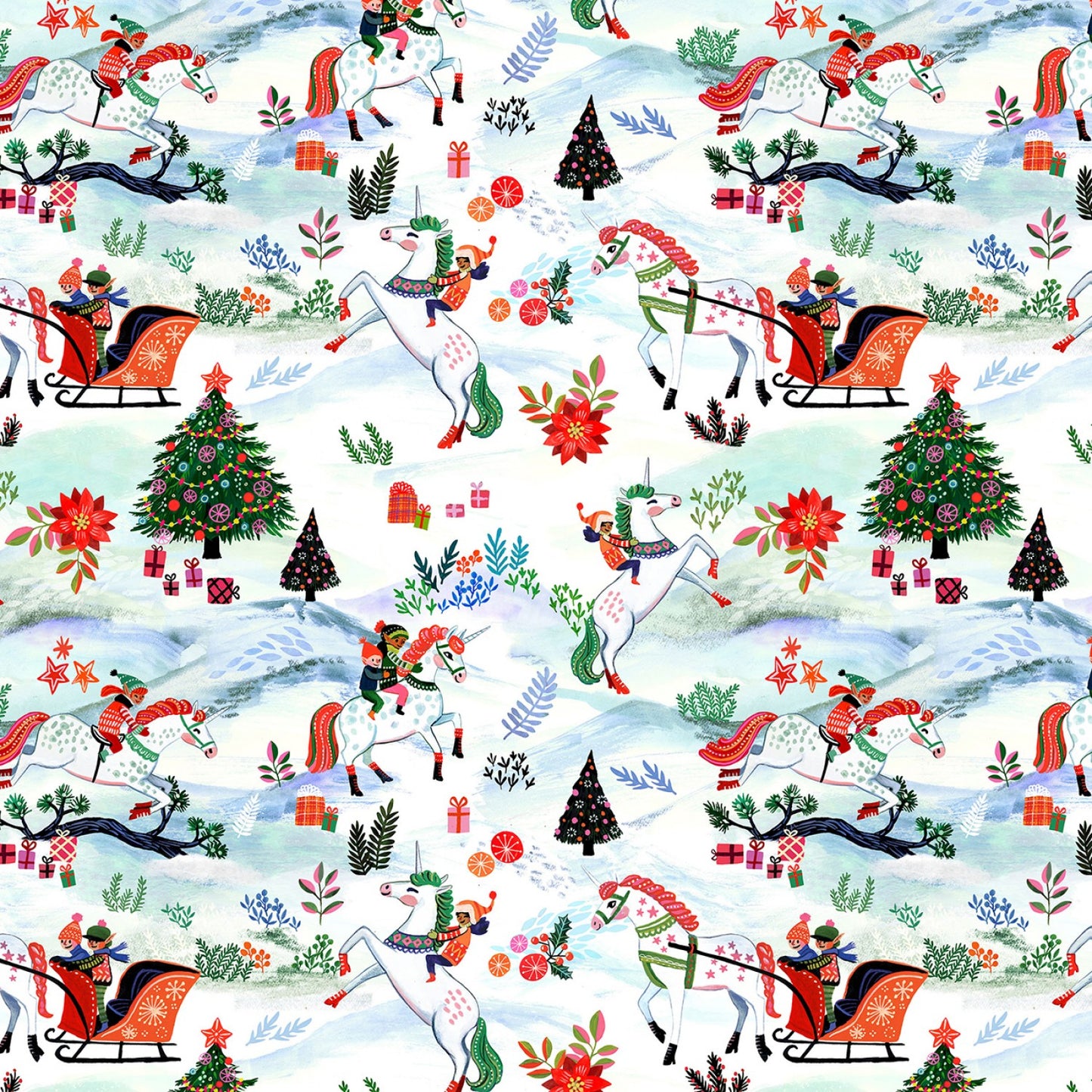 Fantastical Holidays by Miriam Bos Holiday Unicorns     ST-DMB2229MULTI Cotton Woven Fabric