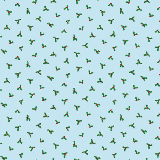 Christmas Joy by Cottage Mama Holly Sky C12254R-SKY Cotton Woven Fabric