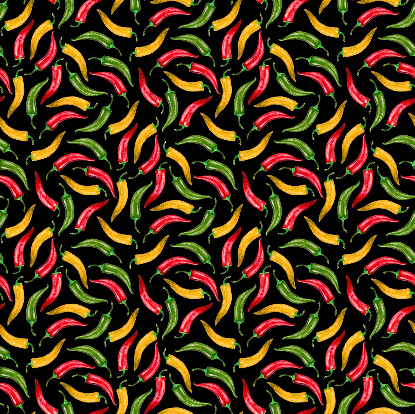 Smokin Hot Hot Peppers  Black    24809-99 Cotton Woven Fabric