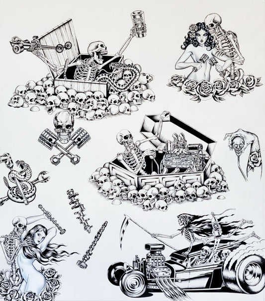 Nicole's Prints Hot Rod Nightmare Black & White 8948A Cotton Woven Fabric