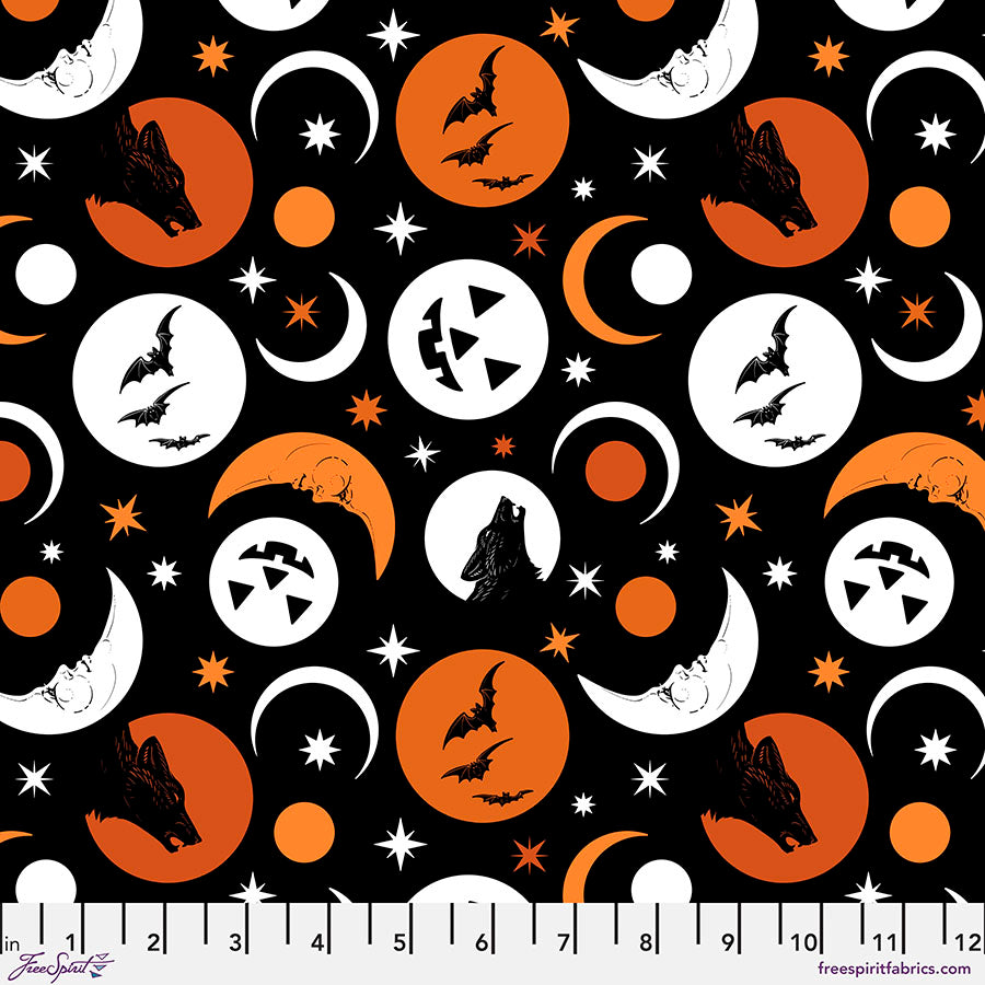 Scaredy Cat by Rachel Hauer Howl at the Moon    PWRH028.BLACK Cotton Woven Fabric
