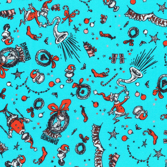 Licensed How the Grinch Stole Christmas by Dr. Seuss Enterprises Ice ADED-22568-88 Cotton Woven Fabric