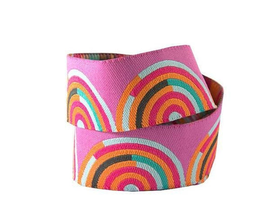 Tula Pink Chipper Hypnotizer Orange and Pink 7/8" Wide Woven Ribbon Priced per yard