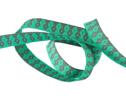 Tula Pink Chipper Wanderer Gray on Mint 1/2" Wide Woven Ribbon Priced per yard