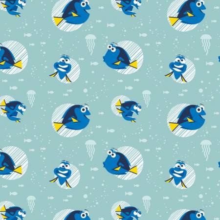 Licensed Disney Finding Dory  Aqua Disney Finding Dory Faces 85170105-04 Cotton Woven Fabric