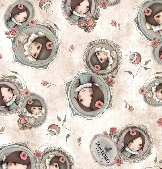 Licensed Santoro Mirabelle Curiosities, Lost and Found Cameos Ecru 24705E Cotton Woven Fabric