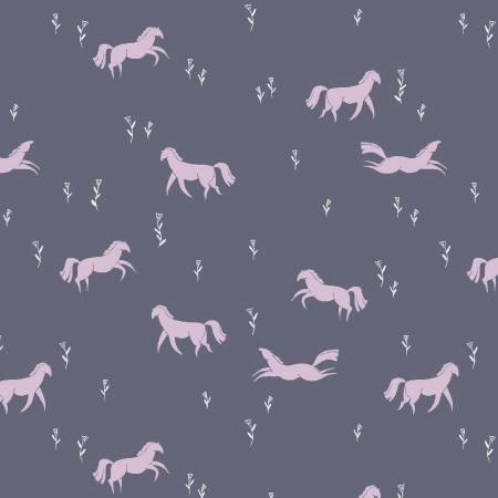 Dreamscapes by Ritchie Rae Horses on Pewter Cotton Woven Fabric