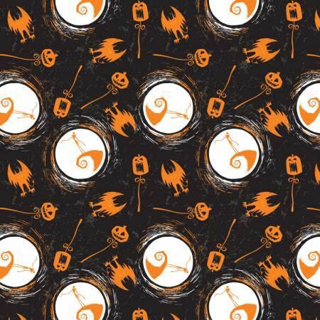 Licensed Nightmare Before Christmas On the Hill Orange and Black Jack Skellington Cotton Woven Fabric