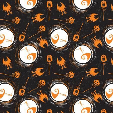 Licensed Nightmare Before Christmas On the Hill Orange and Black Jack Skellington Cotton Woven Fabric