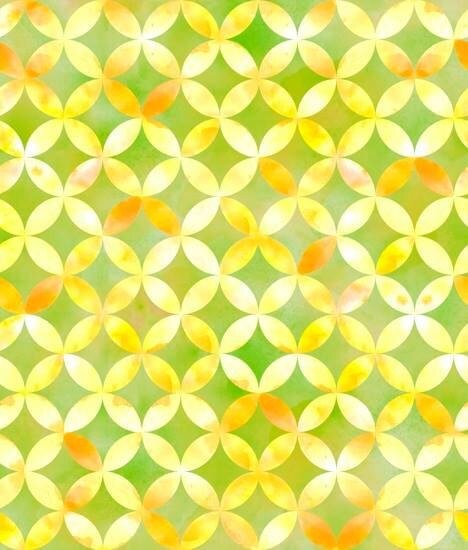 Sun Kissed Floral Green and Yellow Geo Circle Cotton Woven Fabric