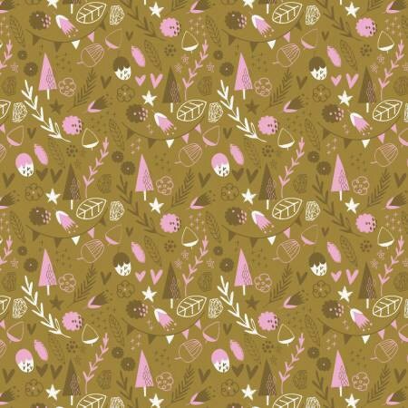 Hello My Deer Little Treasures Olive Cotton Woven Cotton Woven Fabric