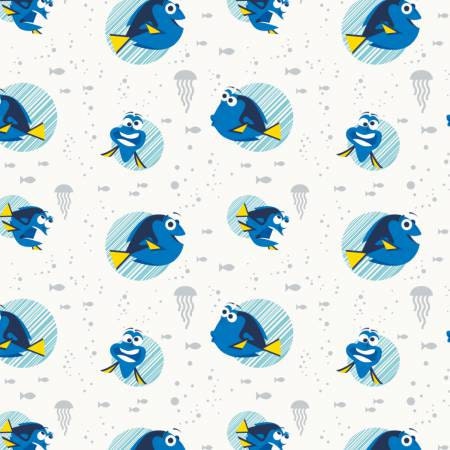 Licensed Disney Finding Dory White Faces Cotton Woven Fabric