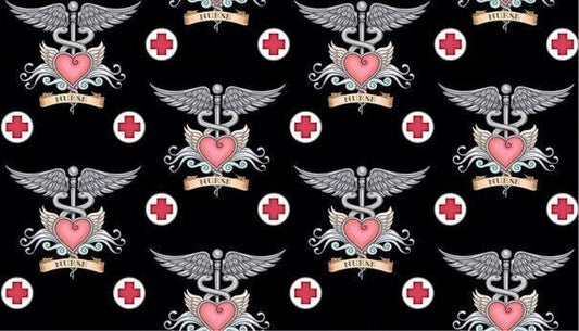 What the Doctor Ordered Nurse Tattoo 24927JP Black/Pink Cotton Woven Fabric