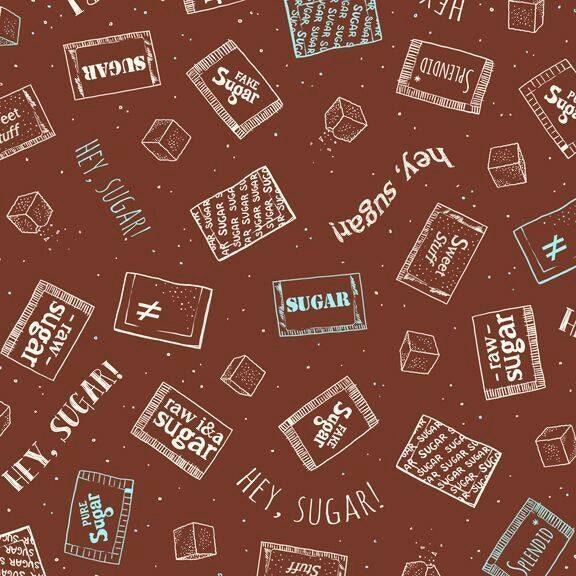 Caf-Fiend Coffee Sugar Packets on Brown 24803A Cotton Woven Fabric