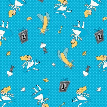 Alice in Wonderland falling on Topaz Cotton Woven Fabric