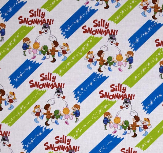 Licensed Frosty Silly Snowman Diagonal Stripe 23957Z Cotton Woven Fabric