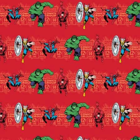 Marvel Comics 3 Red Hero Stripe and Price Cotton Woven Fabric