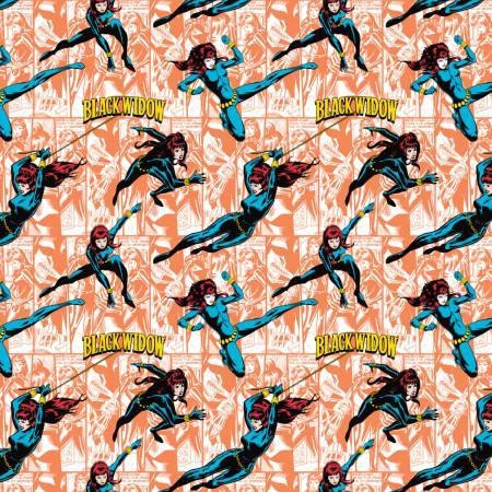 Marvel Comics 3 Black Widow Orange Cotton Woven Fabric