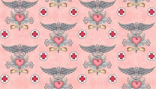 What the Doctor Ordered Nurse Tattoo Pink 24927P Cotton Woven Fabric