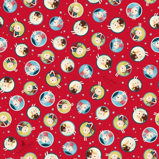 The Traveller Santoro Bunny Toss Red 24846R Cotton Woven Fabric