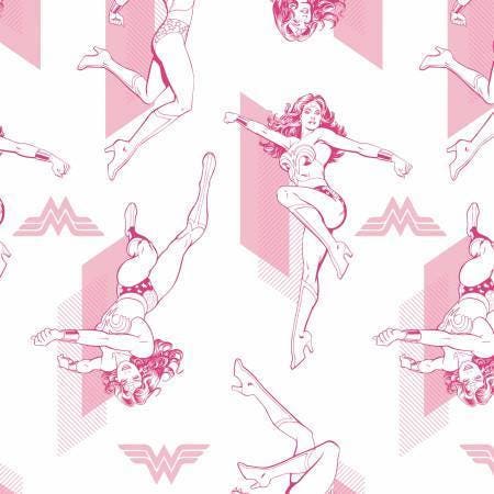 Licensed Wonder Woman Pink Outline Cotton Woven Fabrics