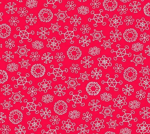 LIcensed Everyone's Favorite Snowman and Rudolph Snowflakes on Red Cotton Woven Fabric