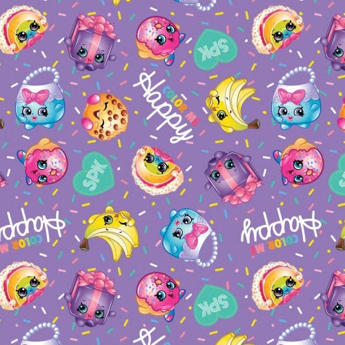 Licensed Shopkins Color Me Happy on Purple 	0887816252454 Cotton Woven Fabric