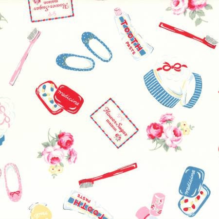Flower Sugar Maison Fall 2016 Collection Toothbrush, Paste, Toiletries on White Cotton Oxford Fabric
