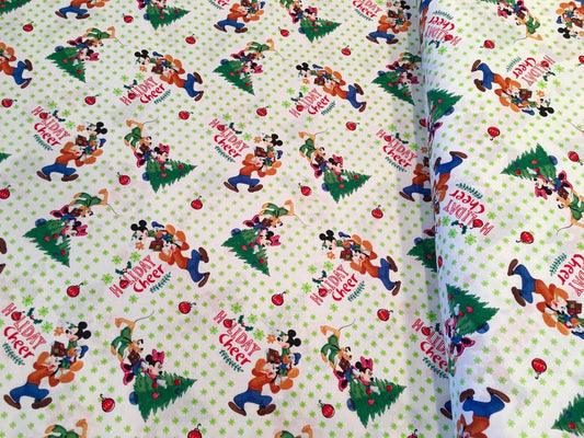 Licensed Disney's Mickey and Friends Christmas Together on white Cotton Woven Fabric