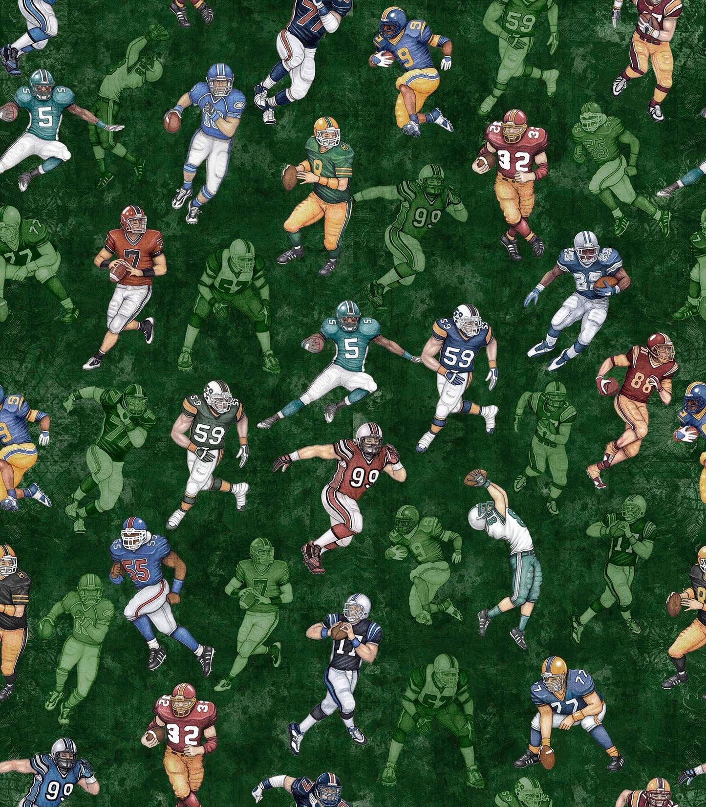 Gridiron Players on Dark Green 26175G Cotton Woven Fabric