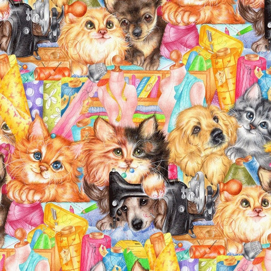 Sew Happy Animals, Pets and sewing Cotton Woven Fabric