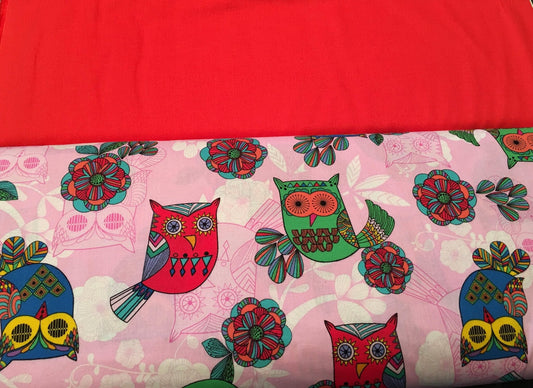 Owls on Pink 5552-Pink Cotton Woven Fabric