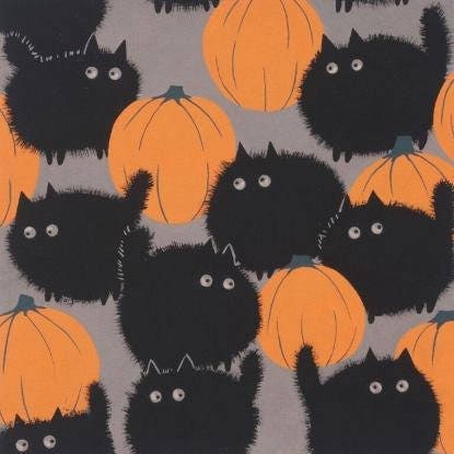 Out of Print! Belinda's Big Kitty 8520B Smoke Cotton Woven Fabric