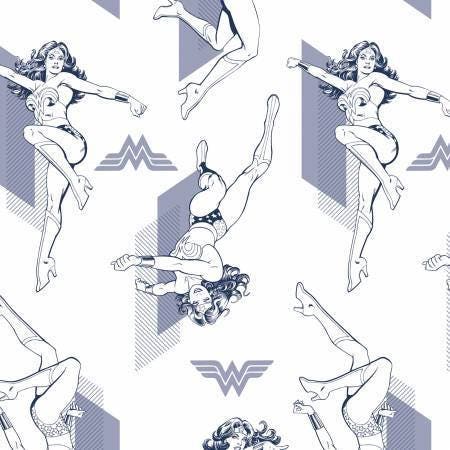 Wonder Woman Blue Outline Cotton Woven Fabrics