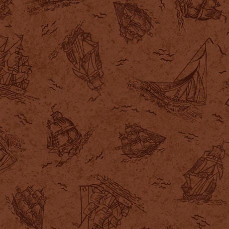 Sea Treasures Brown Ships 24477A Cotton Woven Fabric