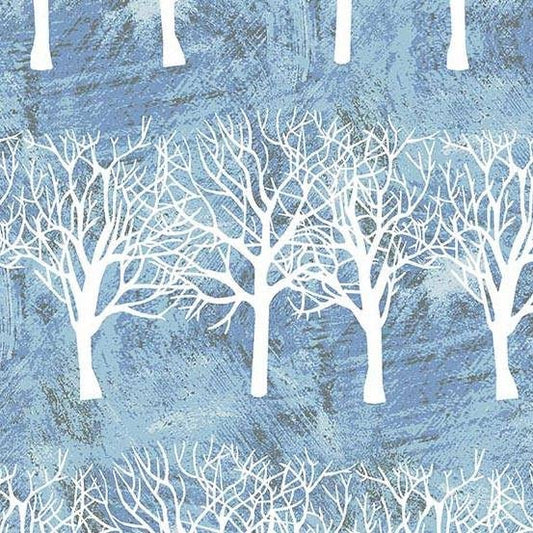 Winter Moon by Two Can Art Light Blue Winter Trees 8517-W Cotton Woven Fabric