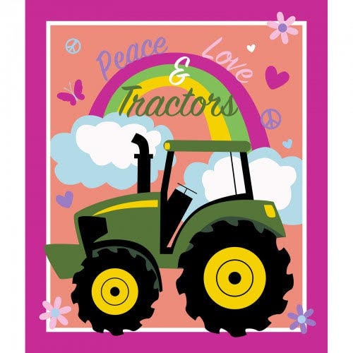 Licensed John Deere 36" Panel Tractors, Peace and Love Cotton Woven Panel