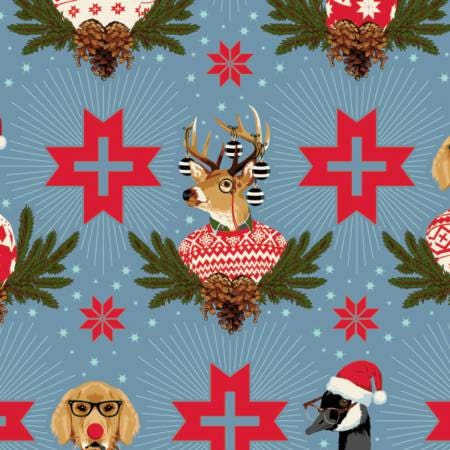 Tula Pink Holiday Homies Buck, Buck, Goose Blue Spruce PWTP104.BlueSpruce Cotton Woven Fabric