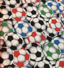 Soccer Balls on White Cotton Woven Fabric