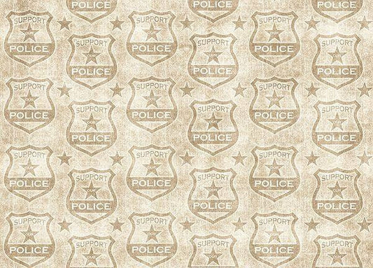Protect and Serve Tonal Shields Ecru 26132E Cotton Woven Fabric