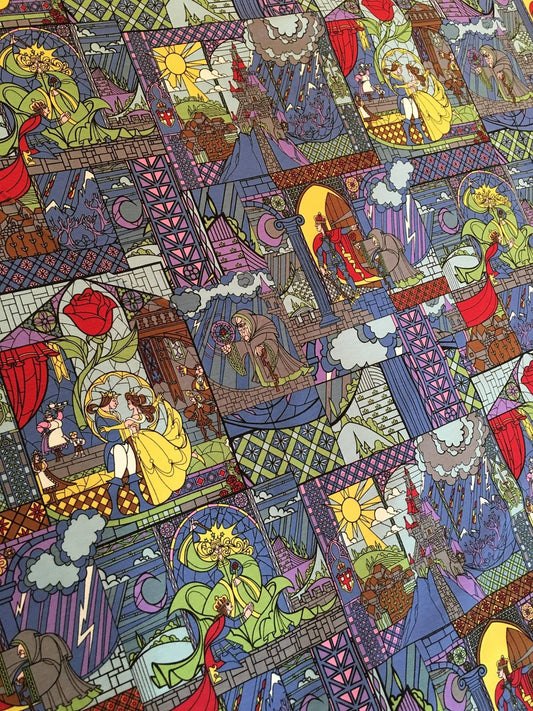 Stained Glass Beauty and the Beast Cotton Lycra Knit fabric