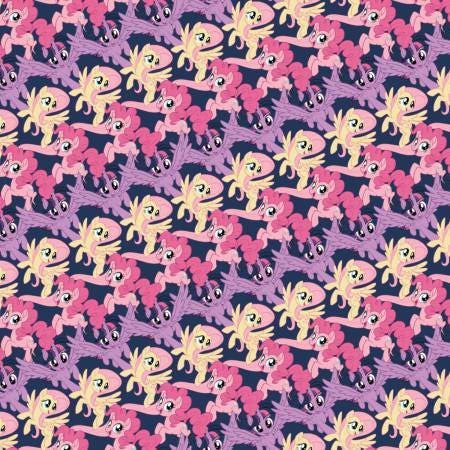 Licensed My Little Pony Stripe on Navy Digital Cotton Woven Fabric