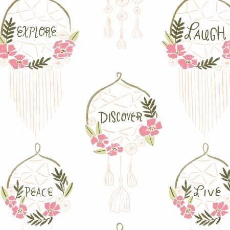 Fable White Dreamcatchers Cotton Woven Fabric